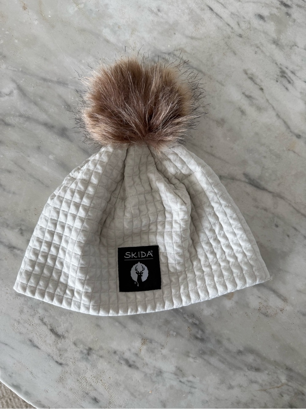 Deer Valley x Skida Quilted Beanie with Faux Fur Pom